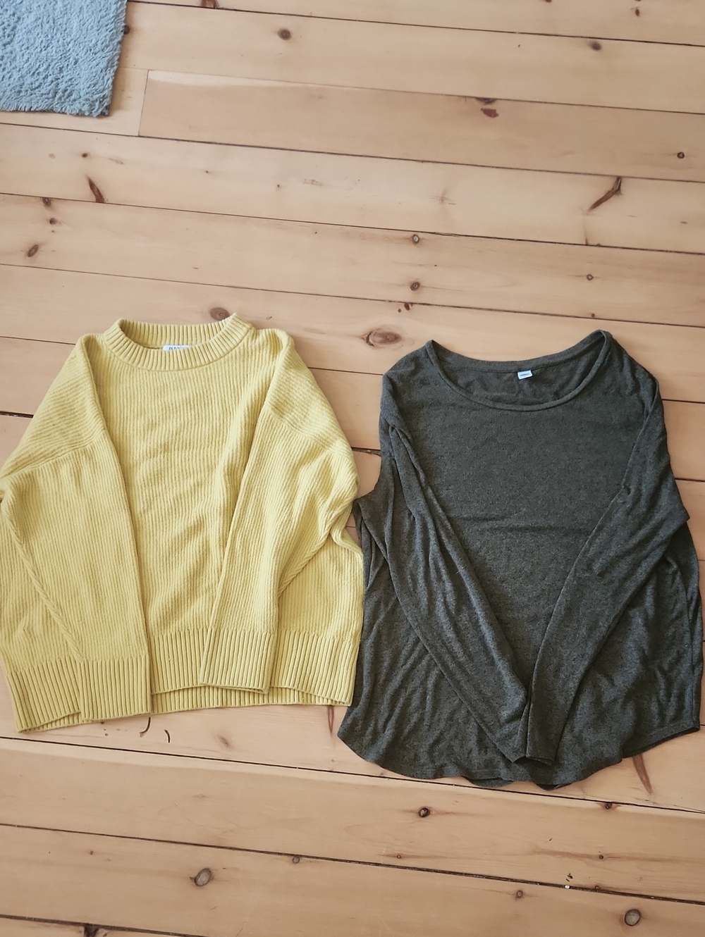 Lot Of Old Navy Yellow Ribbed Crewneck Sweater And Long Sleeve Shirt- Women XL